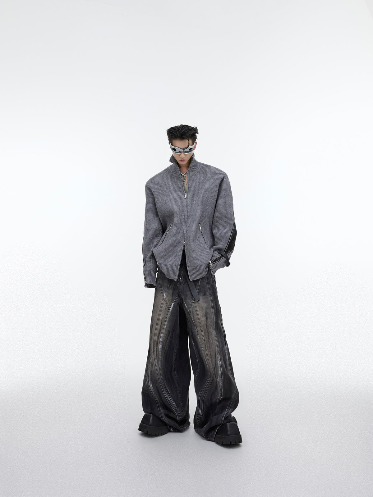 Graphite Black Distressed Wide-Leg Jeans - product image 5