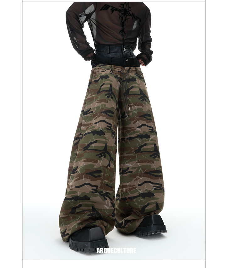 Vintage Camo Triple-Waistband Wide-Leg Cargo Pants – Streetwear Utility Fashion - ArgueCulture