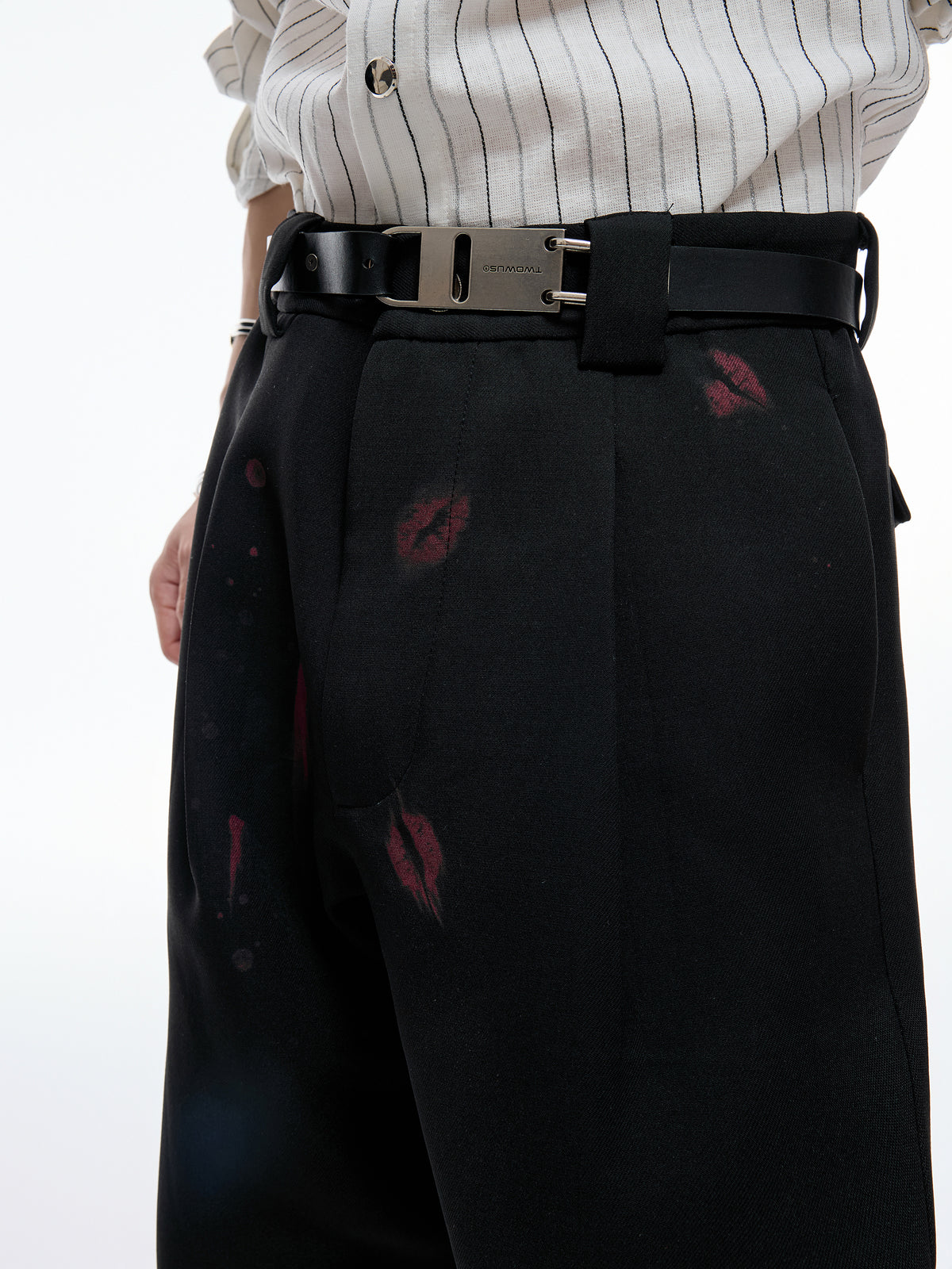 Pleated Red Lip Flared Trousers - product image 3