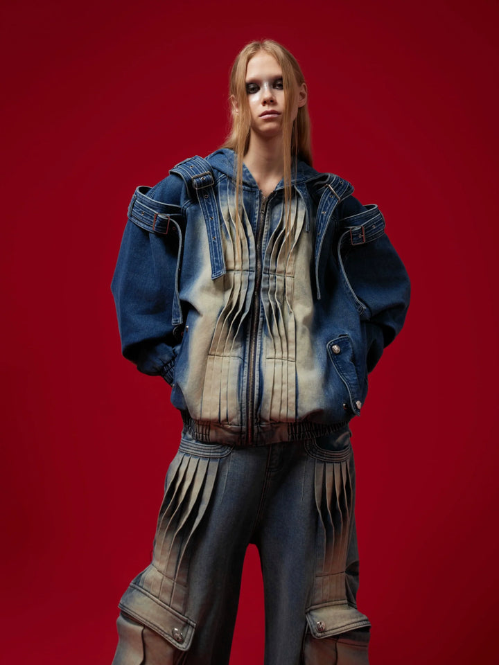 Hooded Denim Set with Straps and Post-Apocalyptic - ArgueCulture