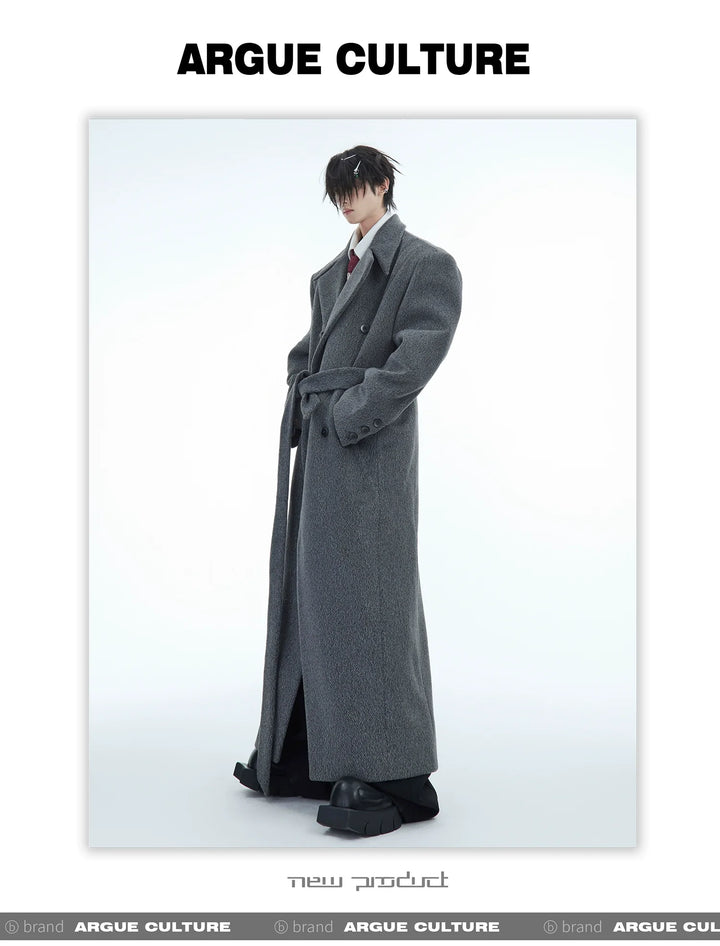 Double-Breasted Wool Coat with Belt Design & Elegant Tailoring - ArgueCulture