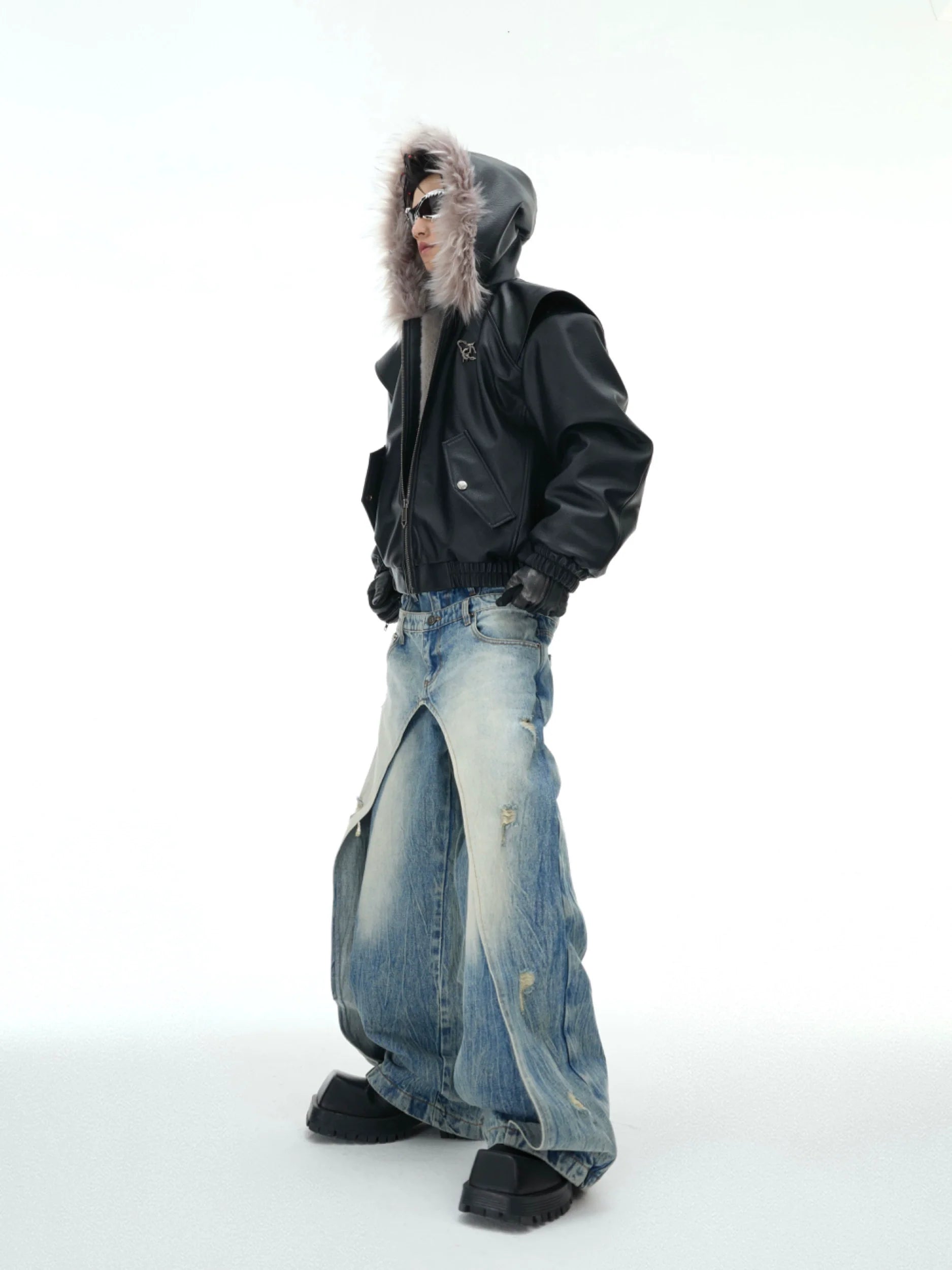 Triple Waistband Wash Blue Denim Jeans Distressed Vintage Design - ArgueCulture