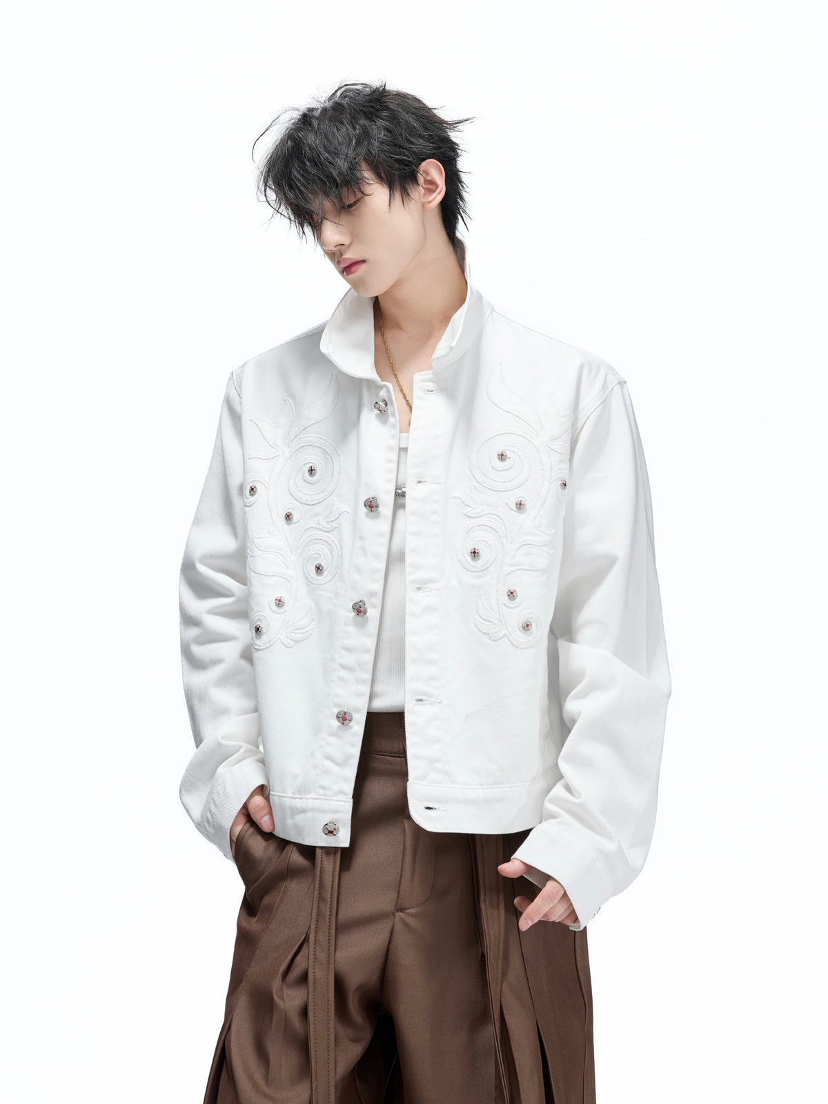 Floral Embroidered Rivet Denim Jacket - product image 4