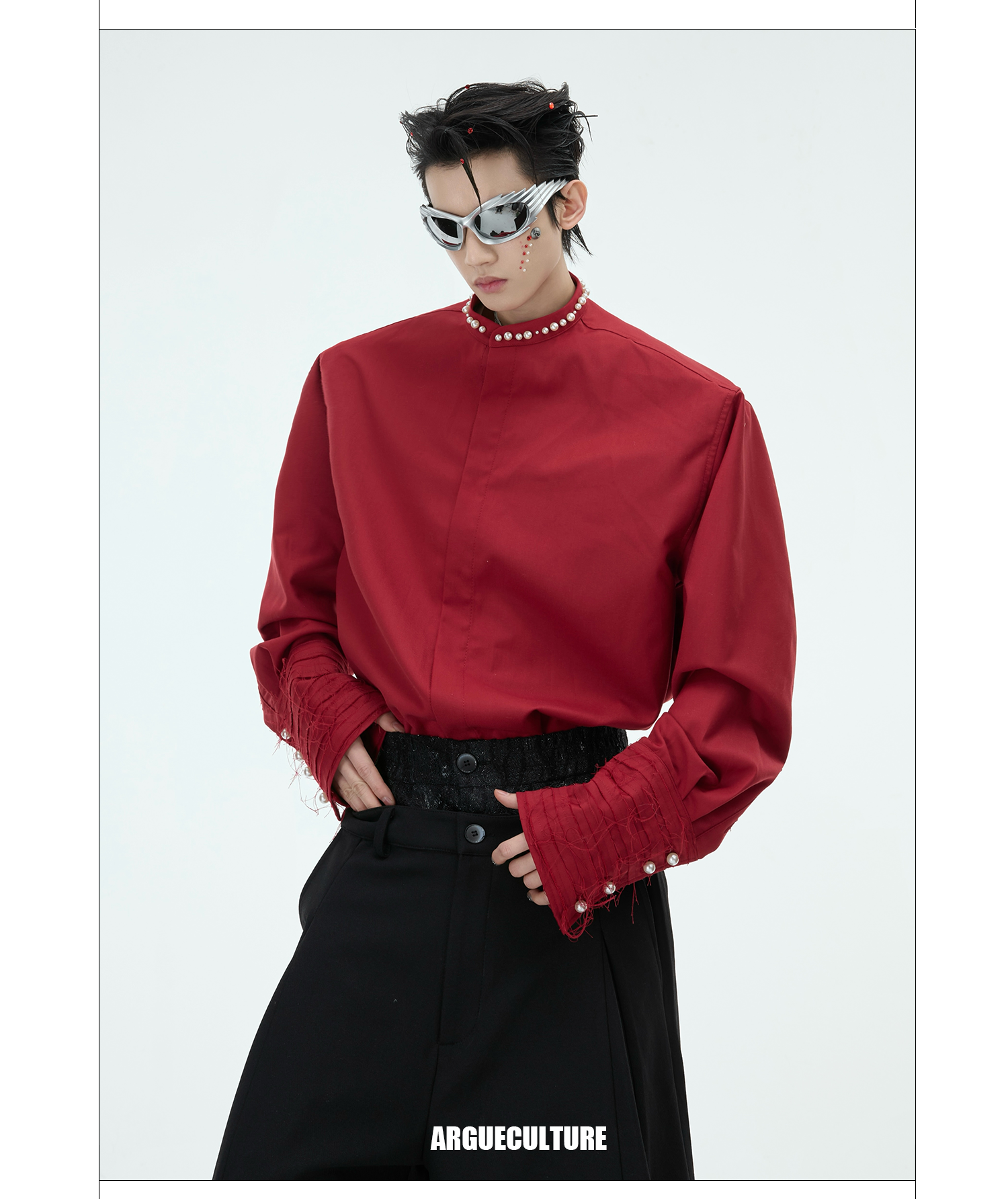 Baroque Pearl Padded Shoulder Shirt Luxurious Design Unisex - ArgueCulture