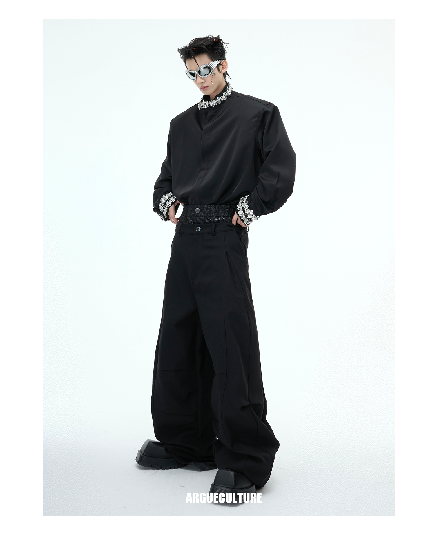 Satin Draped Pearl-Embellished Shirt for Elegant Men & Women - ArgueCulture