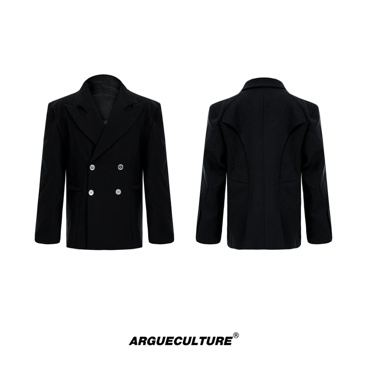 Asymmetrical Collar Blazer with Textured Fabric ¨C Deconstructed Suit Set - ArgueCulture