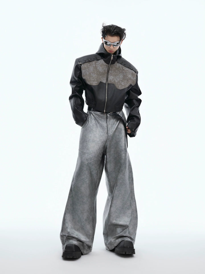 Avant-Garde Silver Wide-Leg Pants with Segmented Lines and Distressed Texture - ArgueCulture