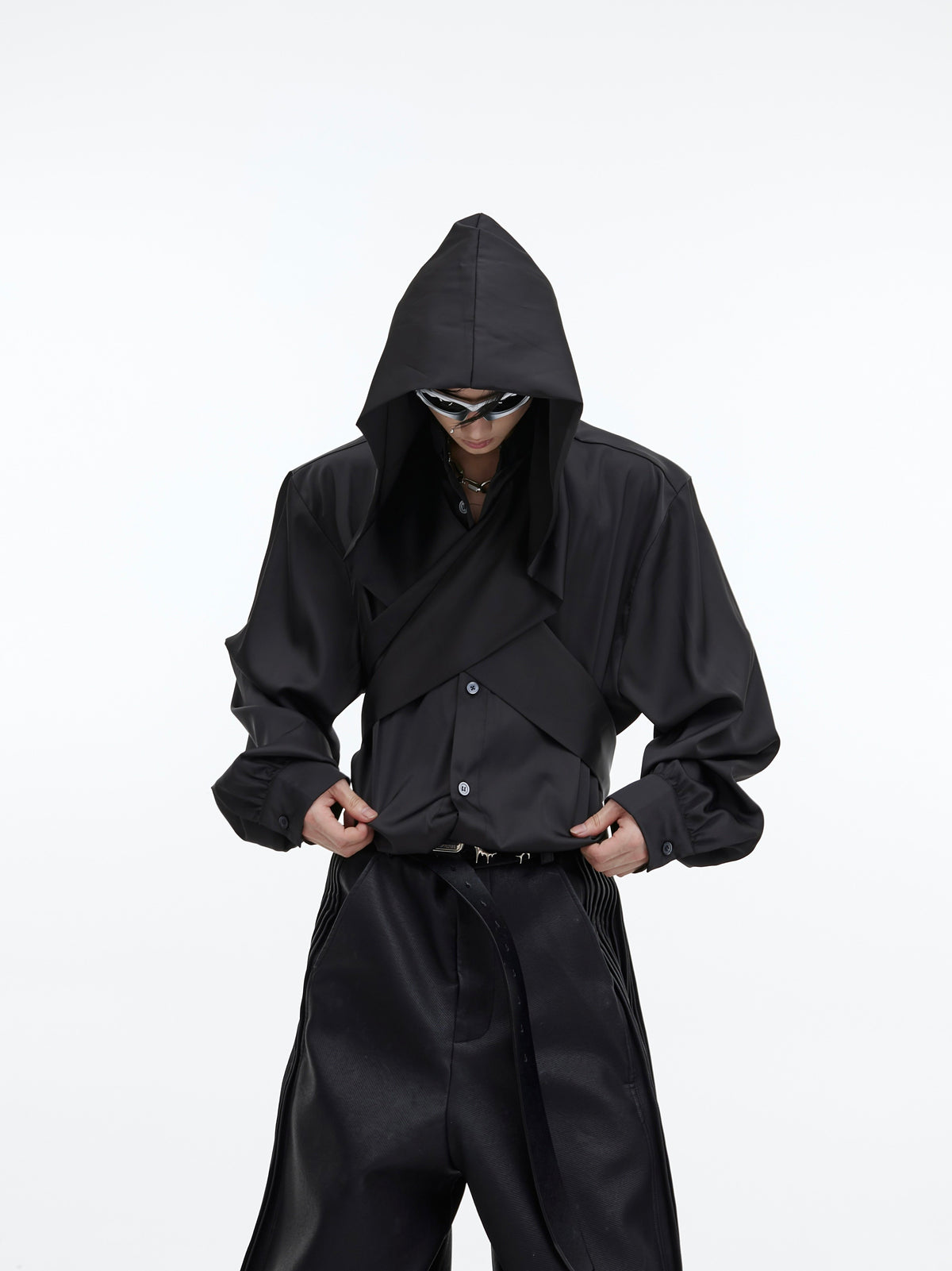 V-Neck Hooded Button-Front Shirt - product image 1