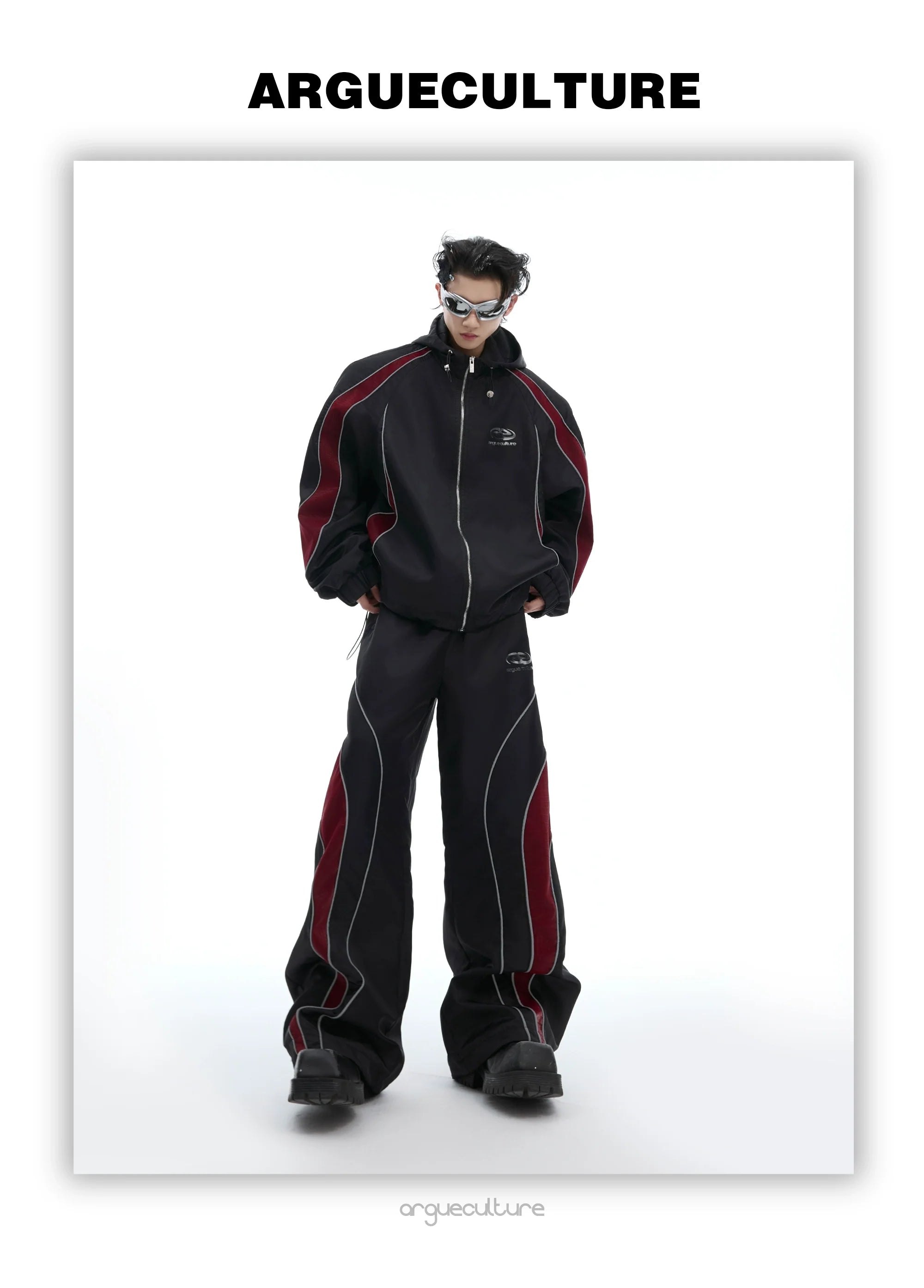 Reflective Tracksuit with Faux Leather Panels ¡§C Futuristic Contrast Hoodie Set - ArgueCulture