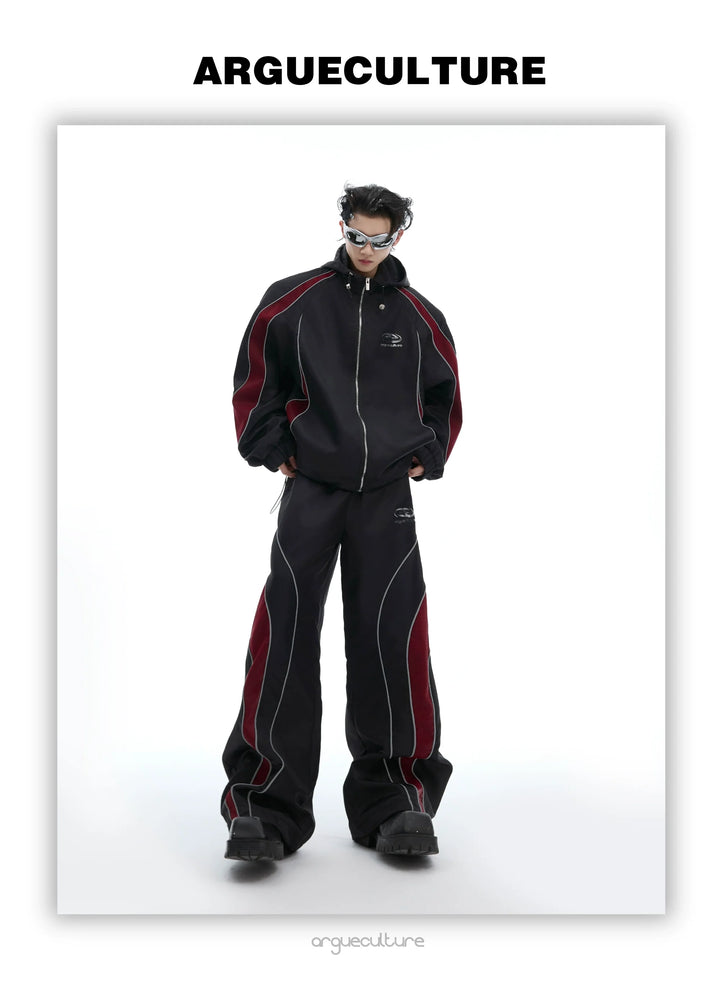 Reflective Tracksuit with Faux Leather Panels ¨C Futuristic Contrast Hoodie Set - ArgueCulture