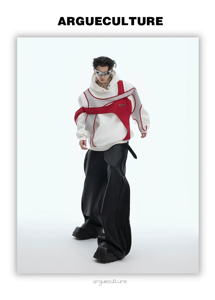 Layered Contrast Hoodie with Strap Design and Detachable Shoulder Pads - ArgueCulture