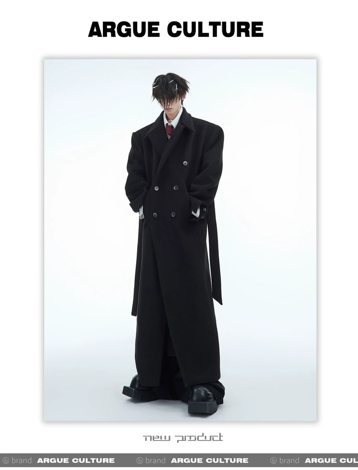 Double-Breasted Wool Coat with Belt Design & Elegant Tailoring - ArgueCulture