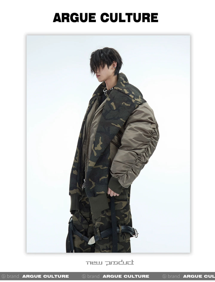 Camouflage Hooded Bomber Jacket with Quilted Sleeves - Winter Warmth - ArgueCulture