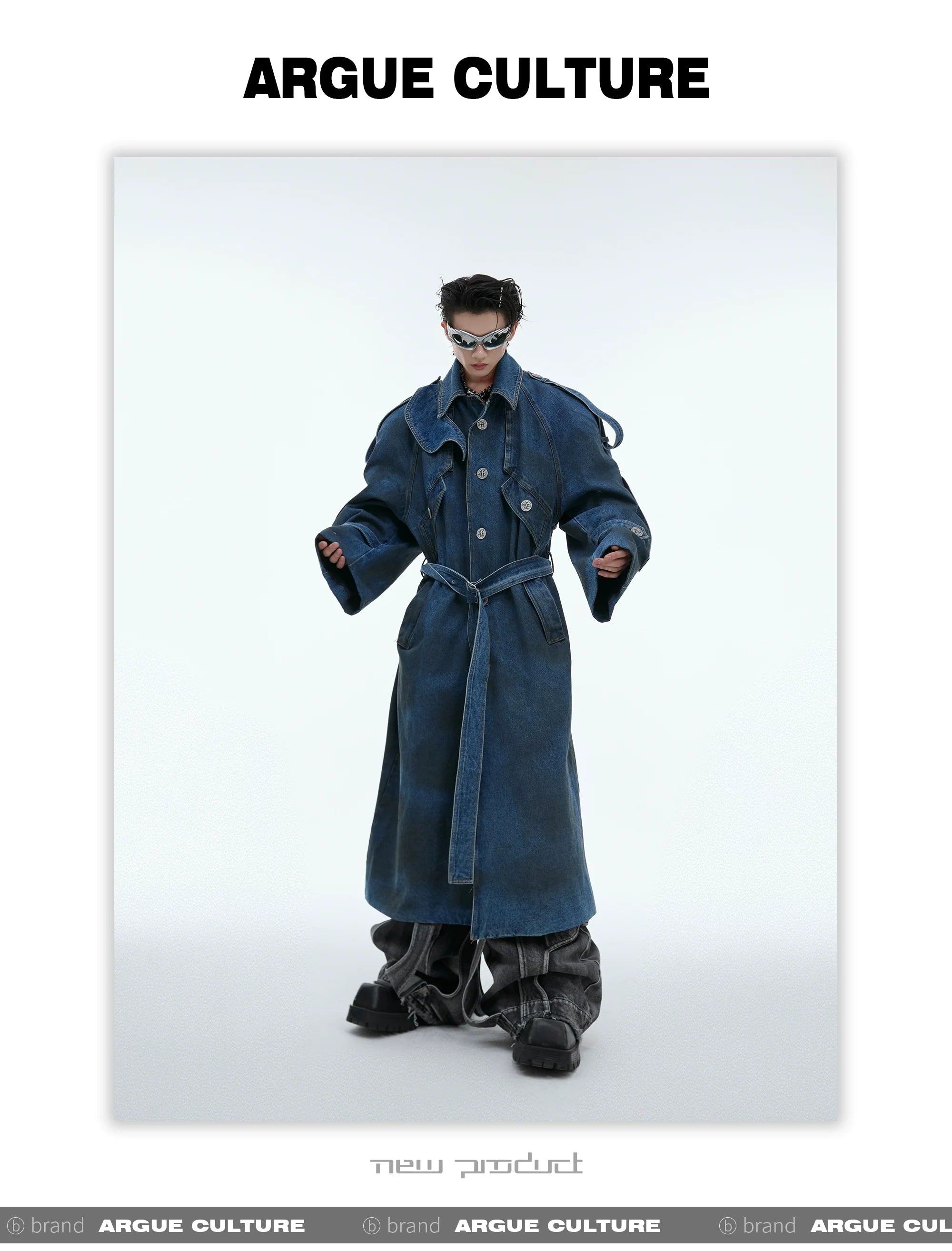 Deconstructed Oversized Denim Trench Coat ¡§C Vintage Washed Outerwear - ArgueCulture