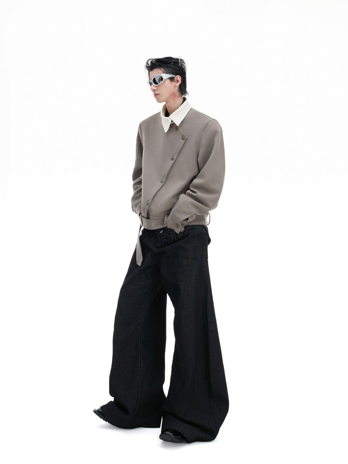 Asymmetric Button Point-Collar Shirt - product image 4