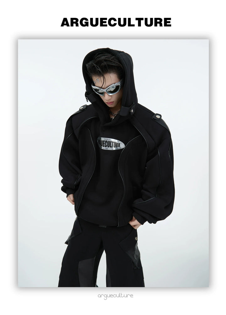 Futuristic Oversized Hoodie with Metallic Logo and Modern Cut - ArgueCulture