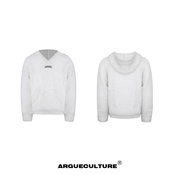 Pearl Trimmed Faux Mink Hoodie Sweater Loose Plush Sweatshirt - ArgueCulture