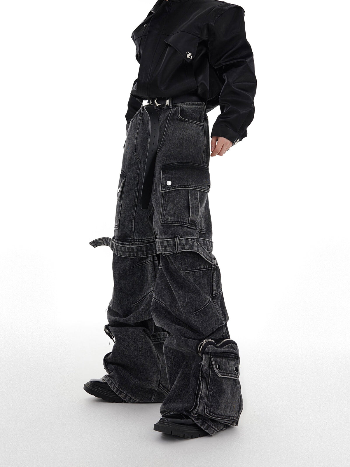 Black Gray Multi-Pocket Utility Jeans - product image 3