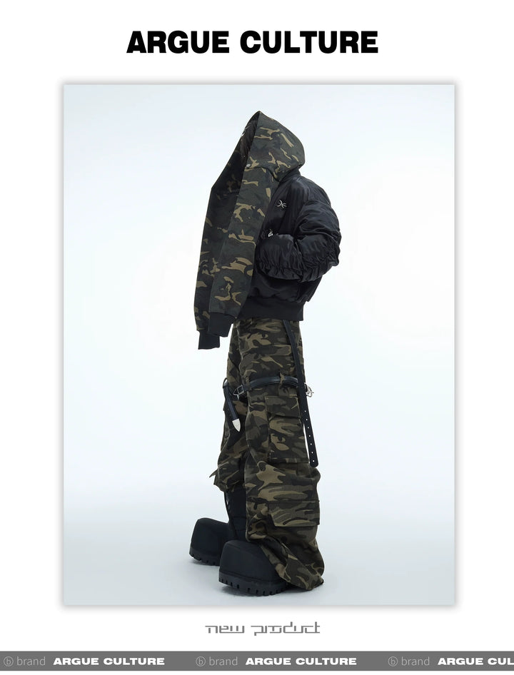 Camouflage Hooded Bomber Jacket with Quilted Sleeves - Winter Warmth - ArgueCulture