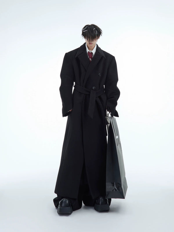 Double-Breasted Wool Coat with Belt Design & Elegant Tailoring - ArgueCulture