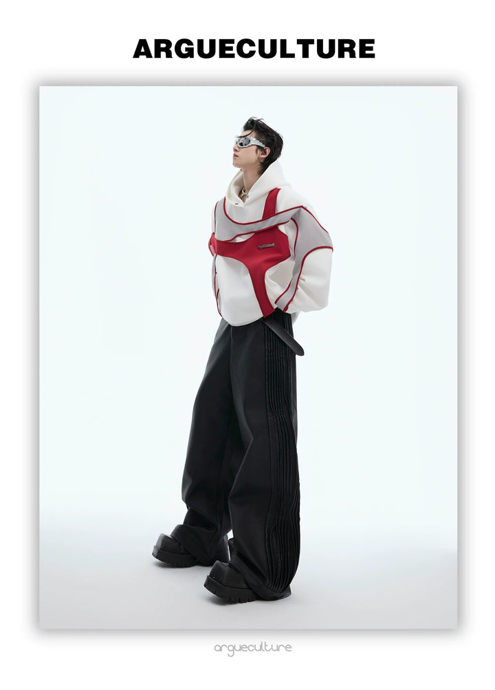 Layered Contrast Hoodie with Strap Design and Detachable Shoulder Pads - ArgueCulture