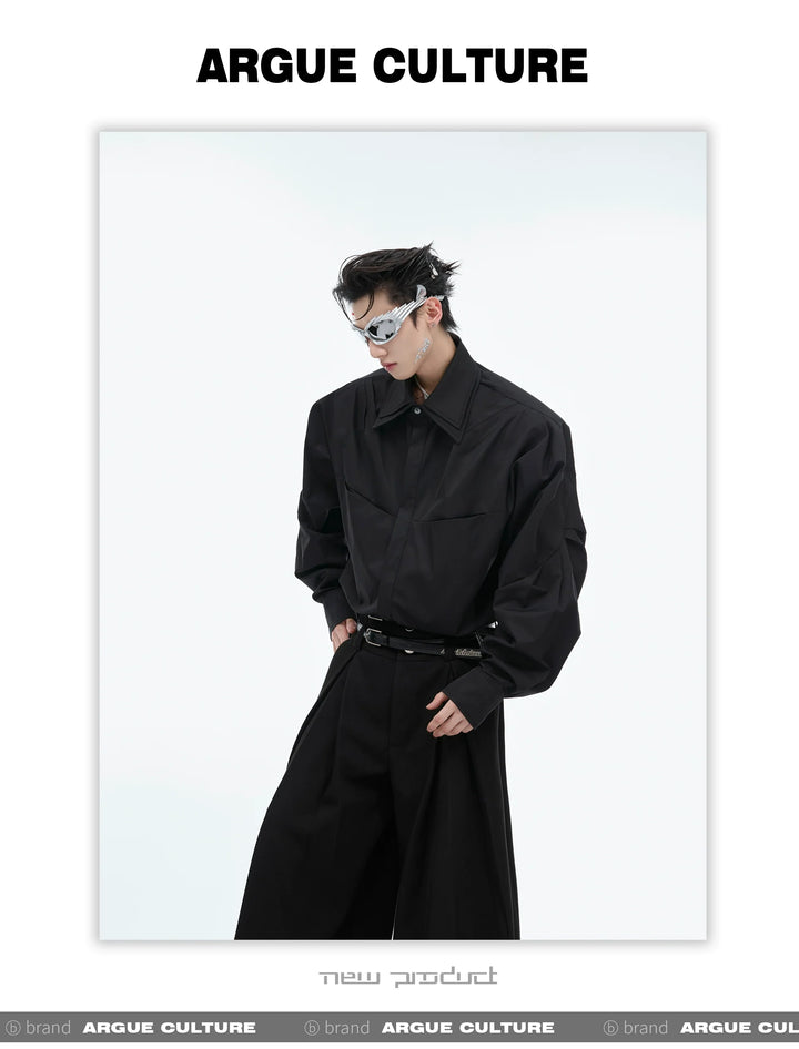 Double-Layer Collar Deconstructed Pleated Design Oversized Shirt - ArgueCulture