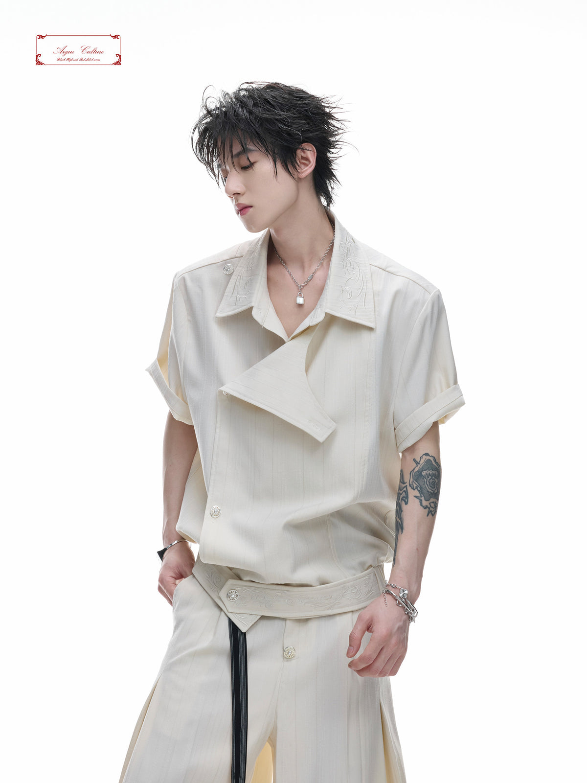 Asymmetric Embroidered Striped Shirt - product image 2