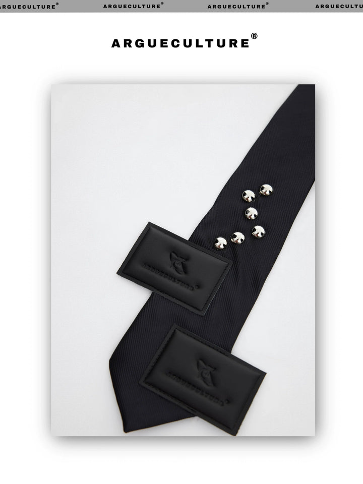 Metal Logo Black Adjustable Tie with PU Patch - ArgueCulture