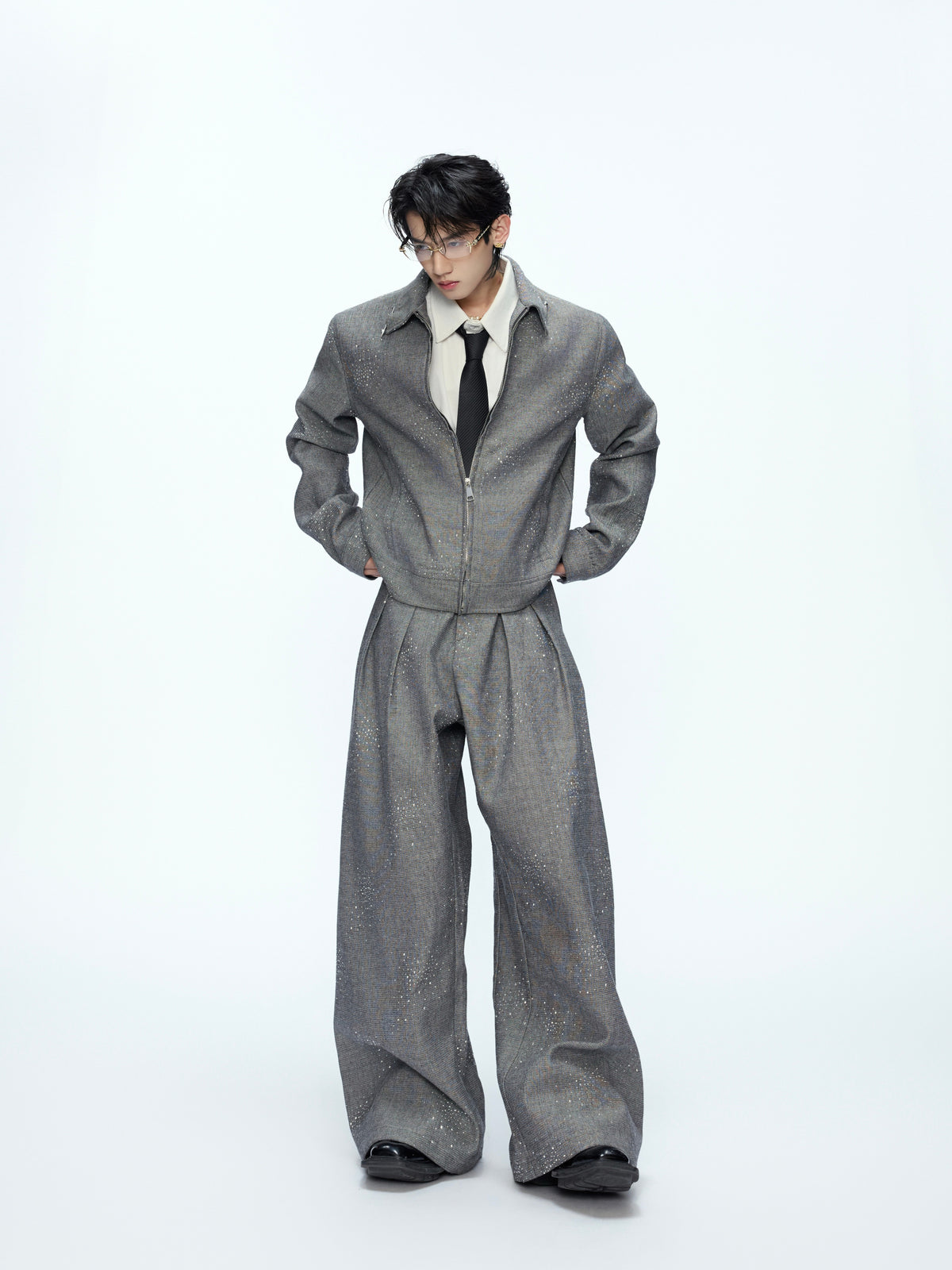 Contrast Lapel Cotton Jacket and Pants Set - product image 1