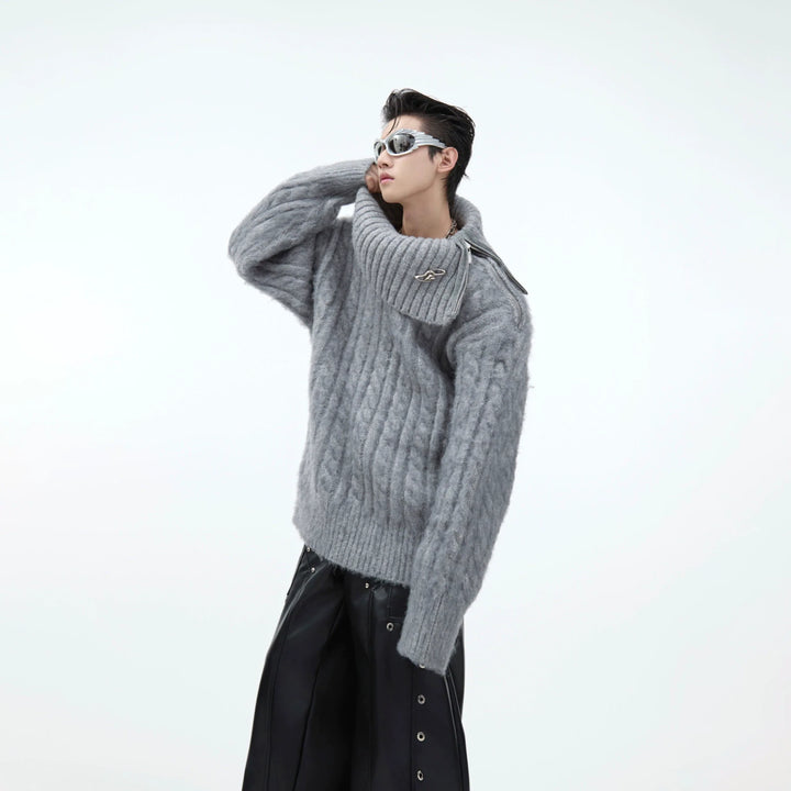 Asymmetrical High Neck Sweater with Hardware Accents - ArgueCulture