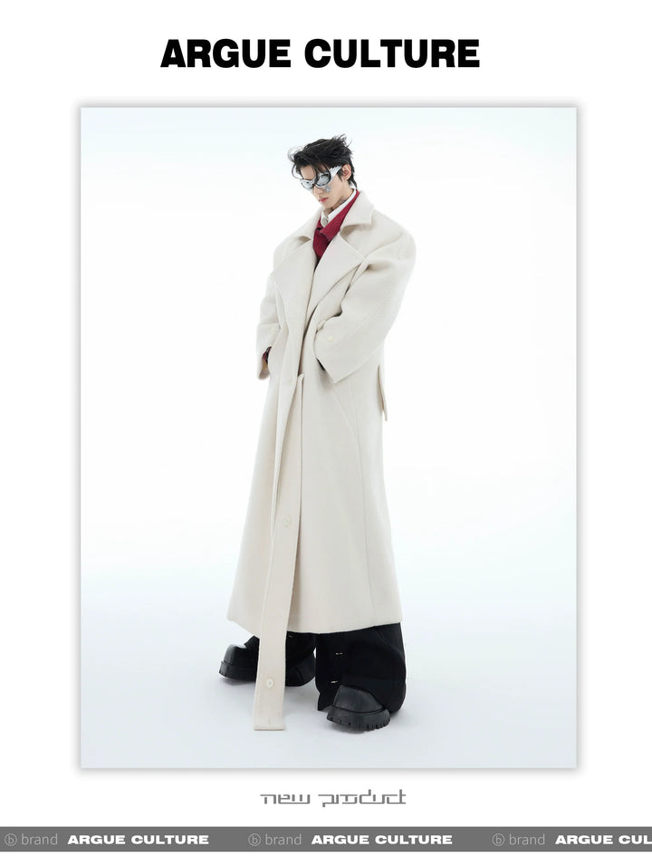 Men¡¯s Wool Coat with Drop Shoulder Design & Back High Slit - ArgueCulture