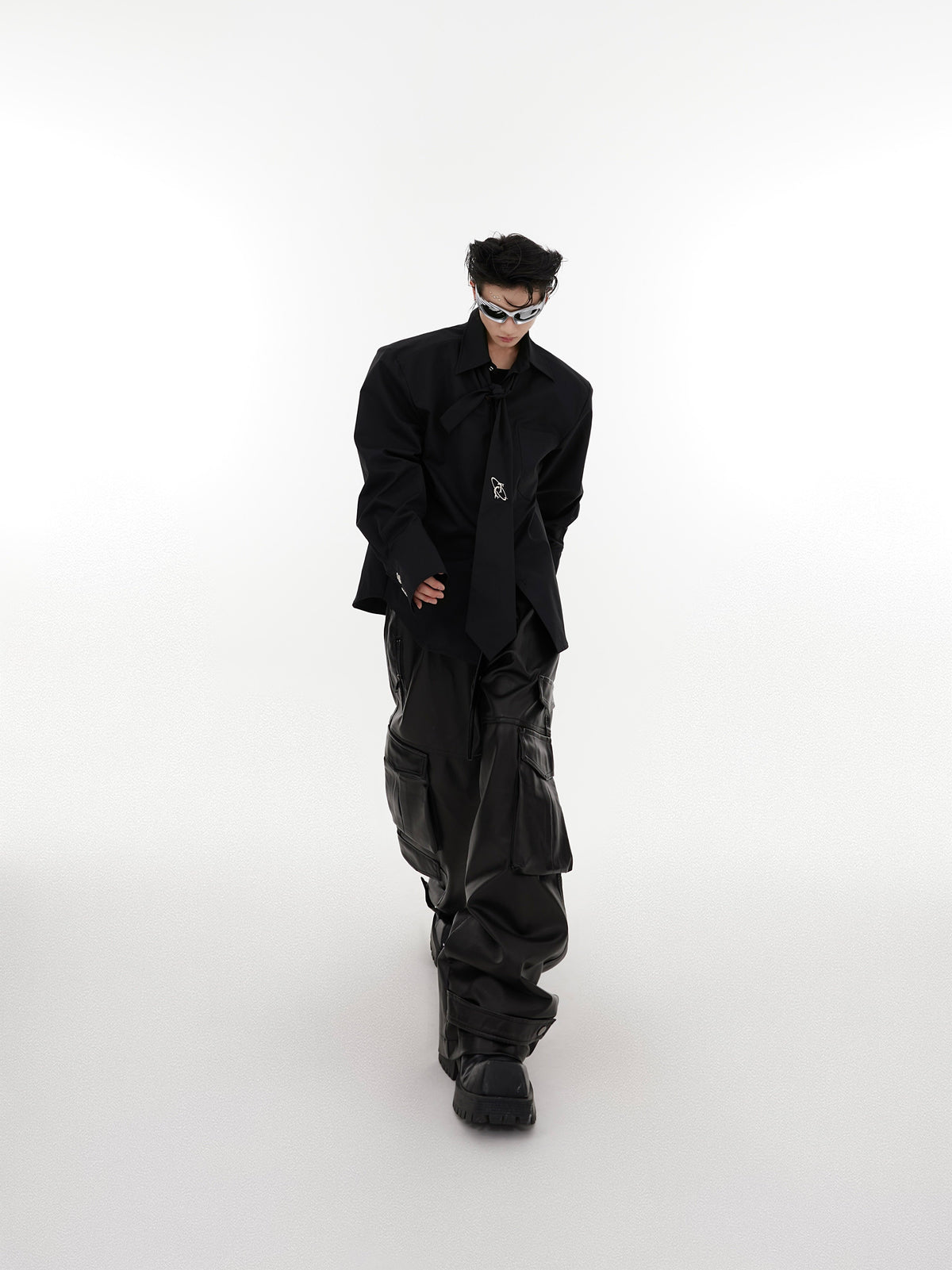 Tie-Detail Shoulder-Pad Cotton Shirt - product image 3