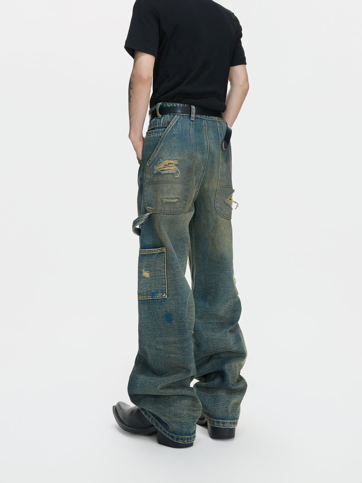 Washed Distressed Patchwork Straight-Leg Jeans - product image 3
