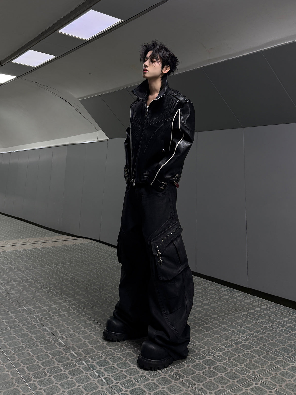 Waxed Black Multi-Pocket Cargo Jeans - product image 3