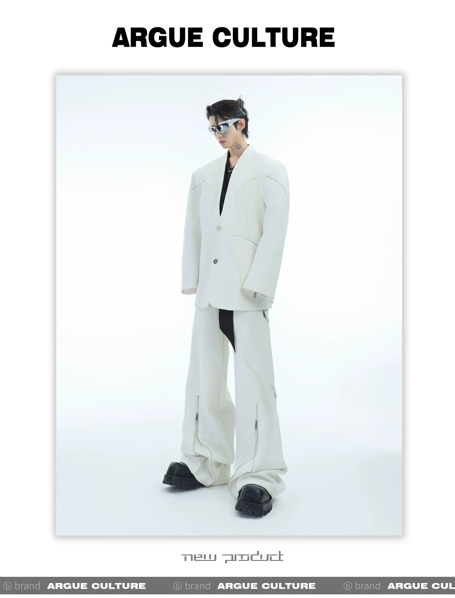 Deconstructed Double Zipper No-Collar Casual Blazer for Men - ArgueCulture