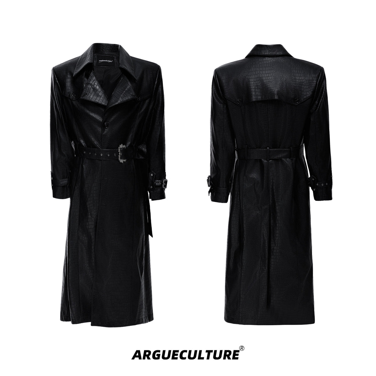 Crocodile-Texture Wide-Shoulder Trench Coat - product image 5