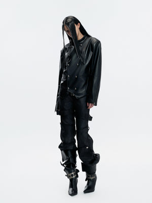Asymmetric Red PU Leather Biker Jacket - product image 4
