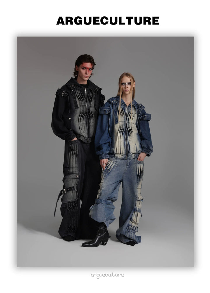 Hooded Denim Set with Straps and Post-Apocalyptic - ArgueCulture