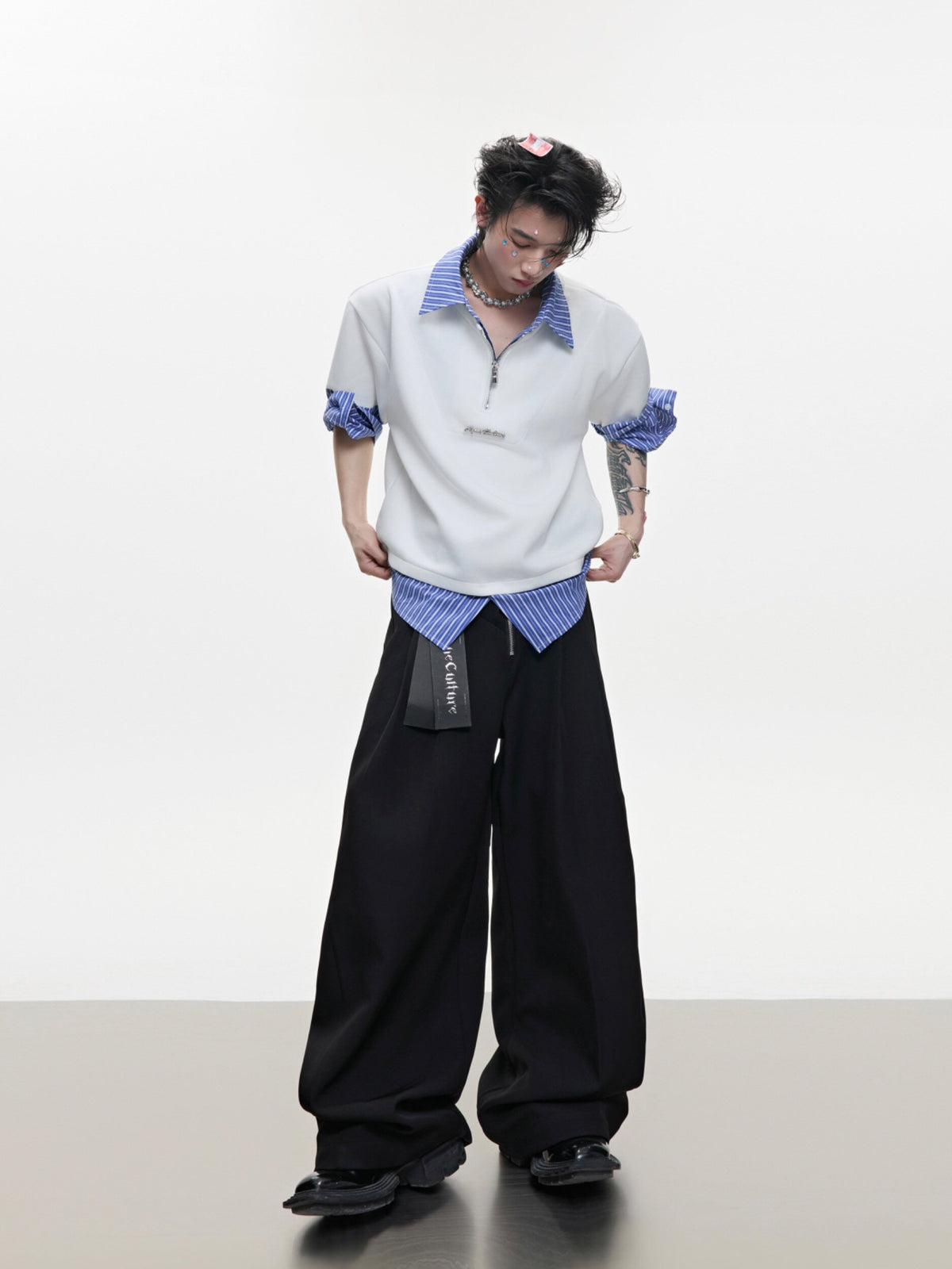 Striped Faux-Layered Oversized Shirt - product image 5