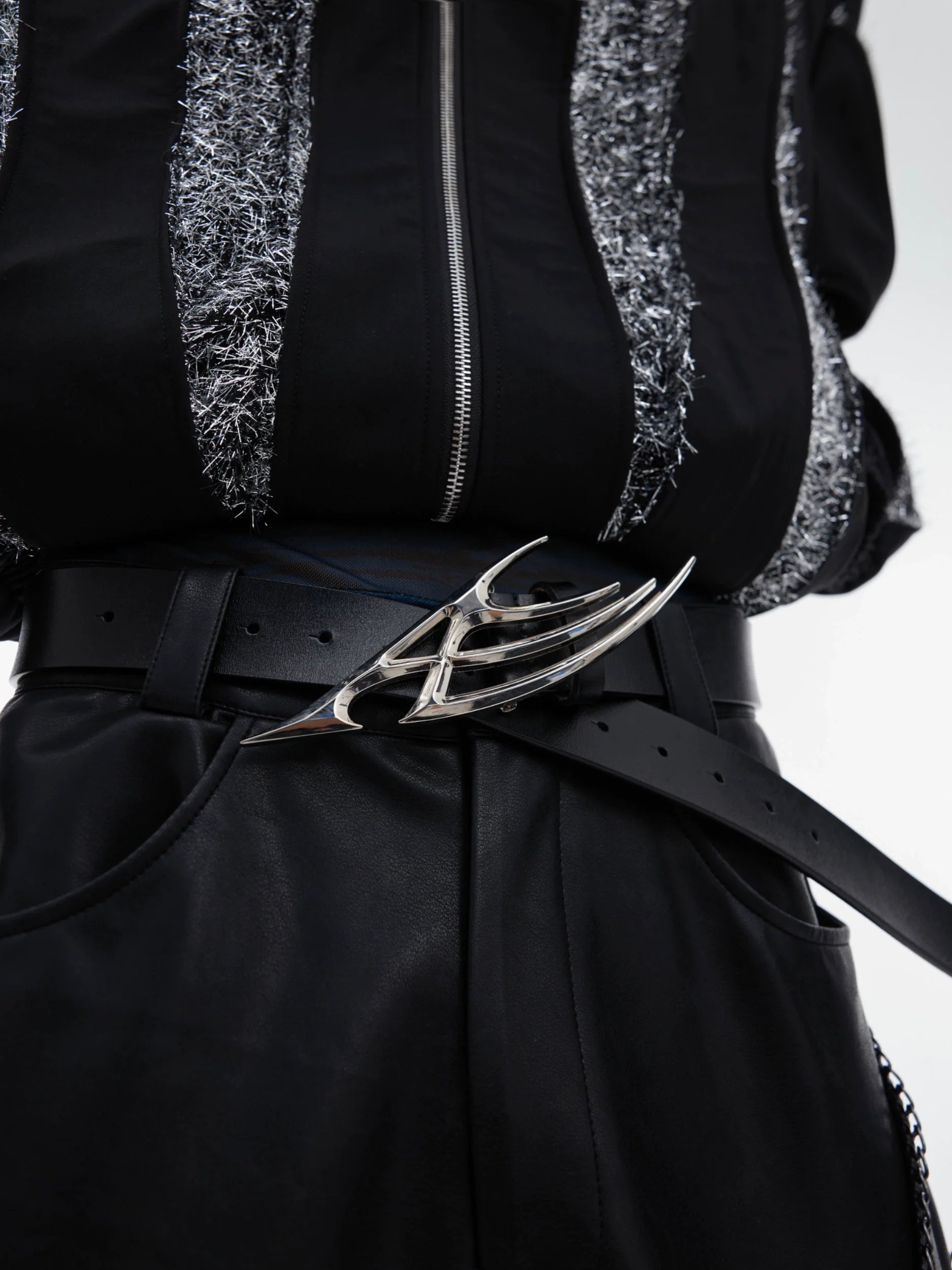 Deconstructed Thorn-Inspired Belt with Metallic Logo - ArgueCulture