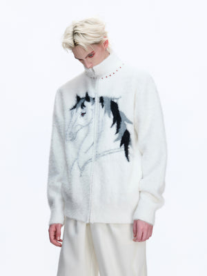 Asymmetric Horse-Embroidered Zip Cardigan - product image 1