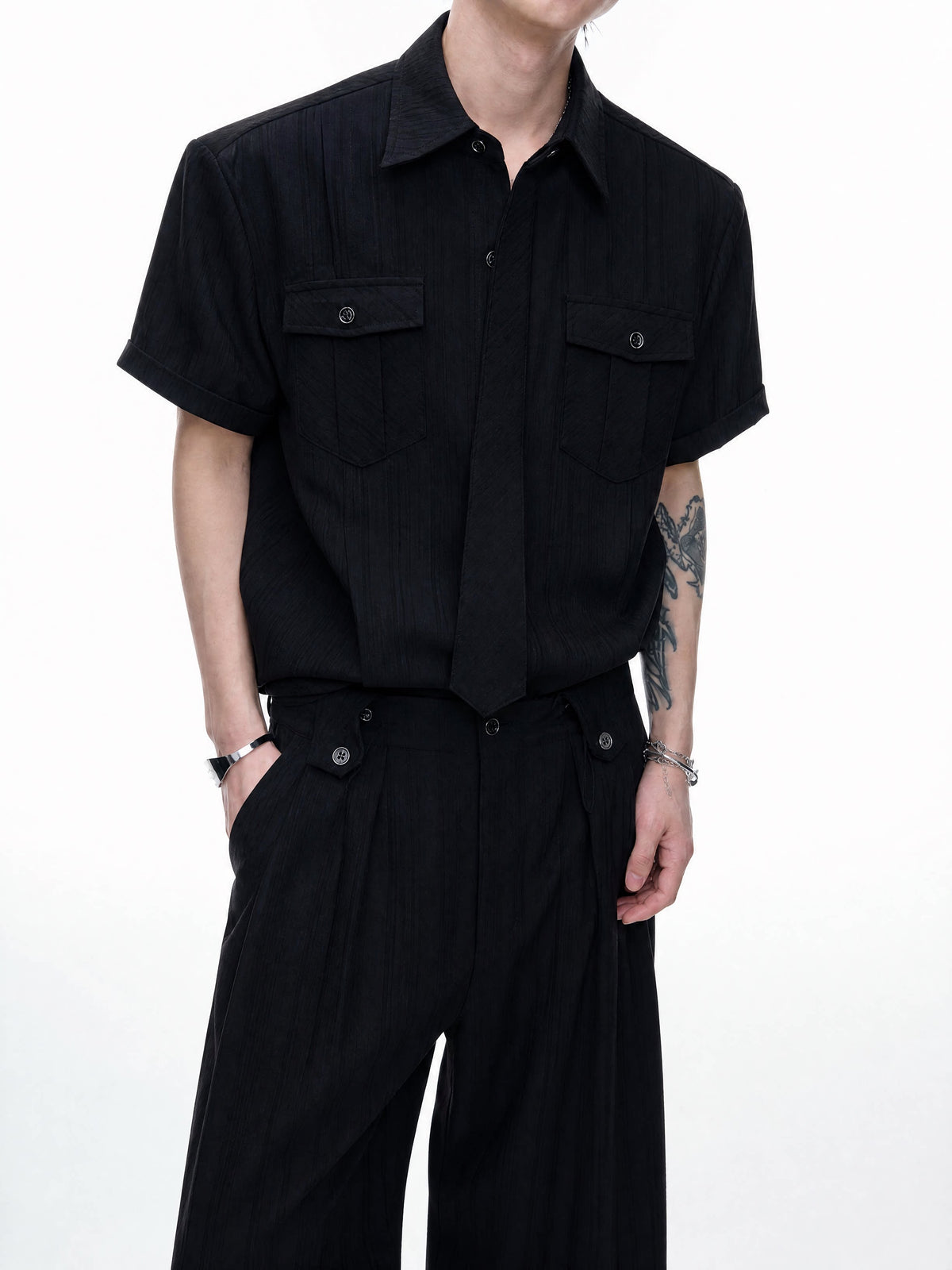 Textured Tie Shirt & Wide-Leg Pants - product image 4