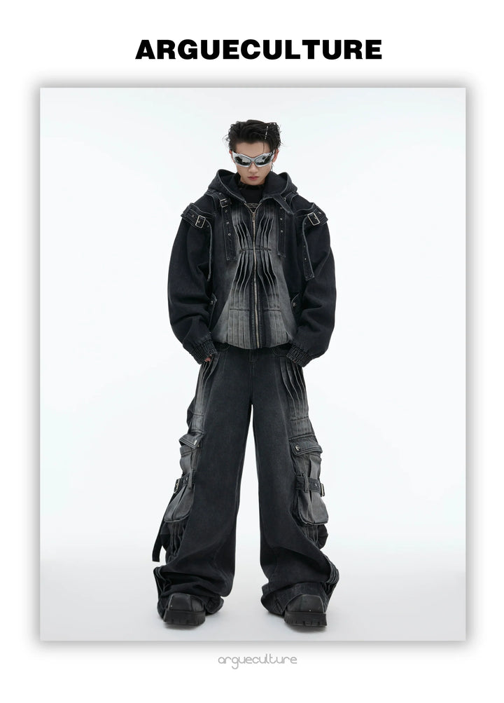 Hooded Denim Set with Straps and Post-Apocalyptic - ArgueCulture