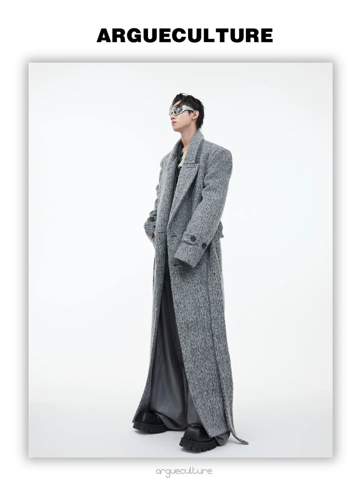 Heavyweight Wool Blend Long Over Coat with Belted Waist - ArgueCulture