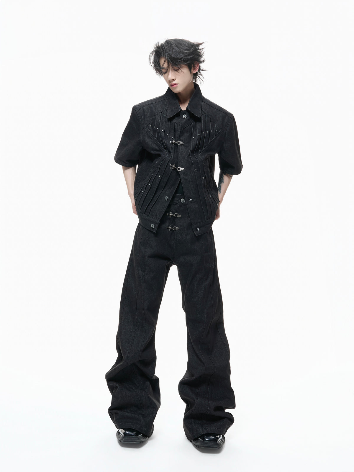 Raw Denim Lapel Jacket and Jeans Set - product image 1