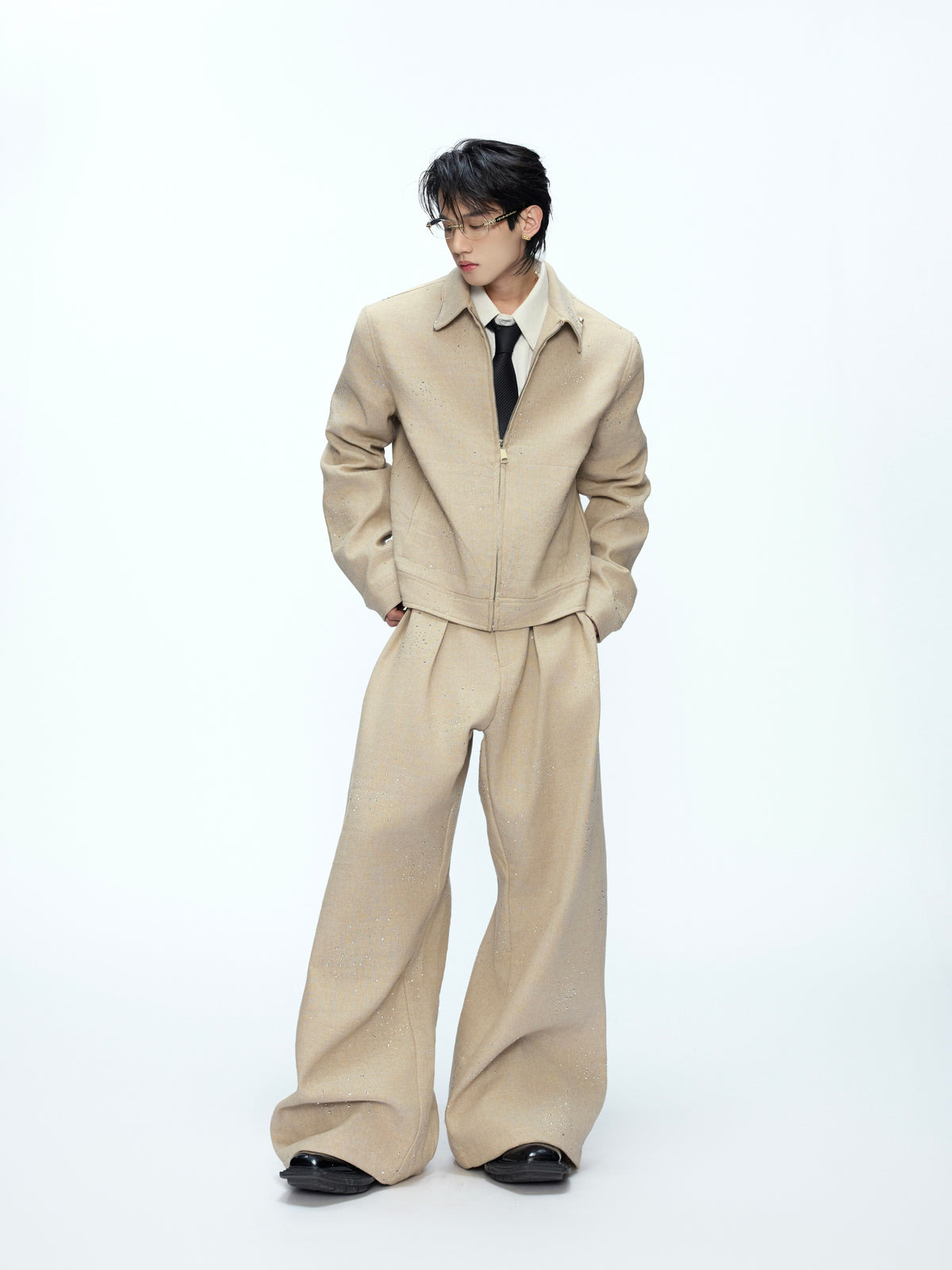 Contrast Lapel Cotton Jacket and Pants Set - product image 2