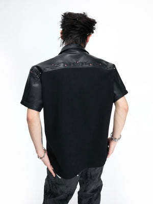 Embroidered Faux-Leather Panel Polo - product image 1