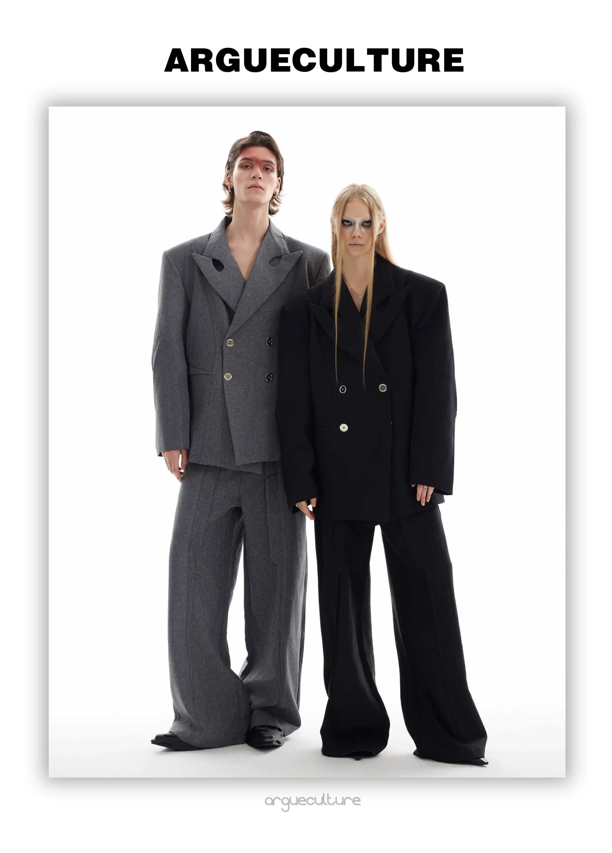 Asymmetrical Collar Blazer with Textured Fabric ¡§C Deconstructed Suit Set - ArgueCulture