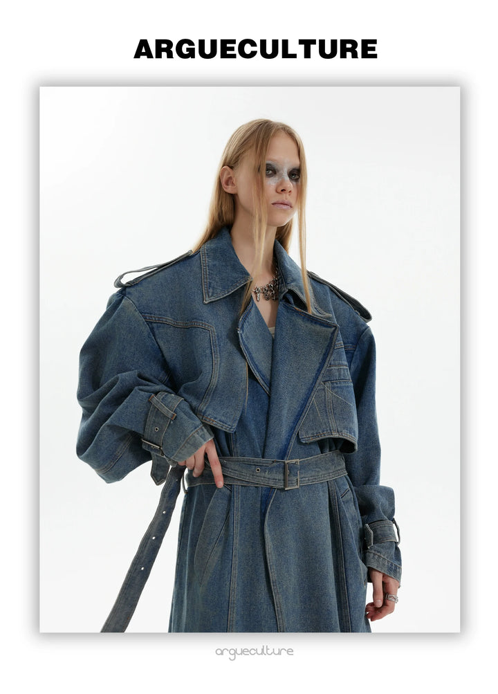 Vintage Denim Coat with Military Collar and Post-Apocalyptic Style - ArgueCulture