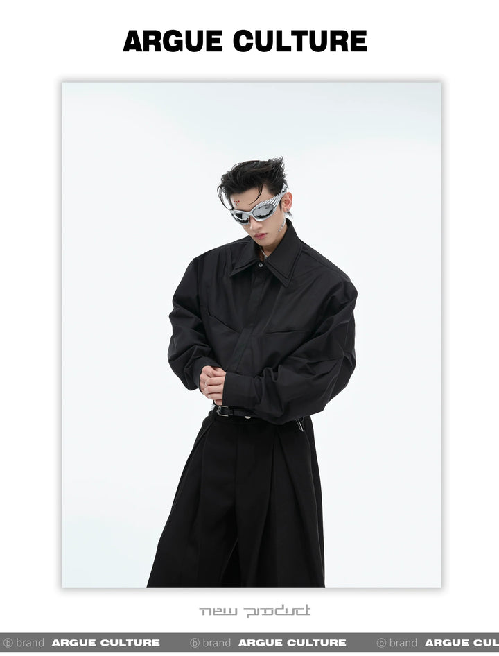 Double-Layer Collar Deconstructed Pleated Design Oversized Shirt - ArgueCulture